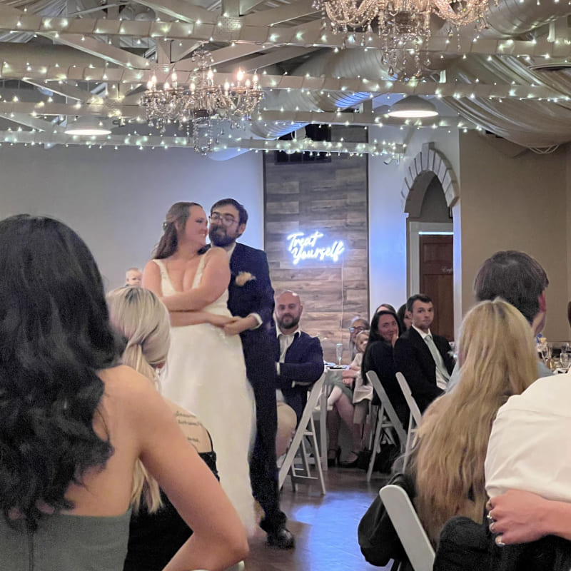 A couple dancing at their wedding